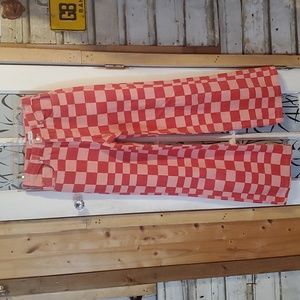 Zara Jeans Checkard Pink and Red Size 4 Wide leg Womans